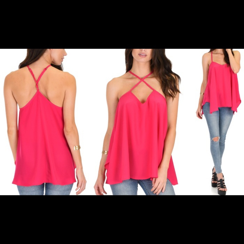 Lyss Loo Womens Stardom Cross Straps Top: Fuschia